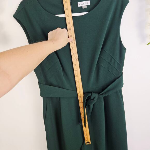 Calvin Klein Emerald Green Sleeveless Wide Leg Belted Jumpsuit Cropped Size 10 - Picture 12 of 14